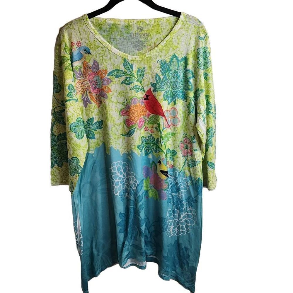 Artisans Vibrant 3/4 Sleeve Lightweight Bird Nature Enthusiast Top Size XL